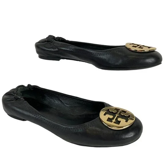 Tory Burch Shoes Womens Size 7.5 Black Minnie Travel Ballet Flat Napa Leather - Picture 4 of 16